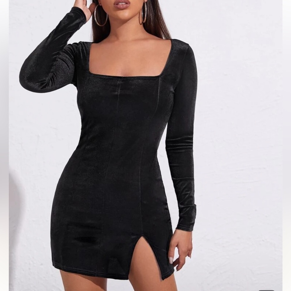 SHEIN Black Velvet Long Sleeve Dress